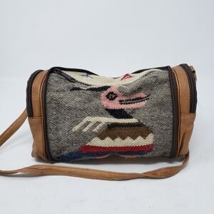Vintage wool leather small crossbody duffle convertible zip bag